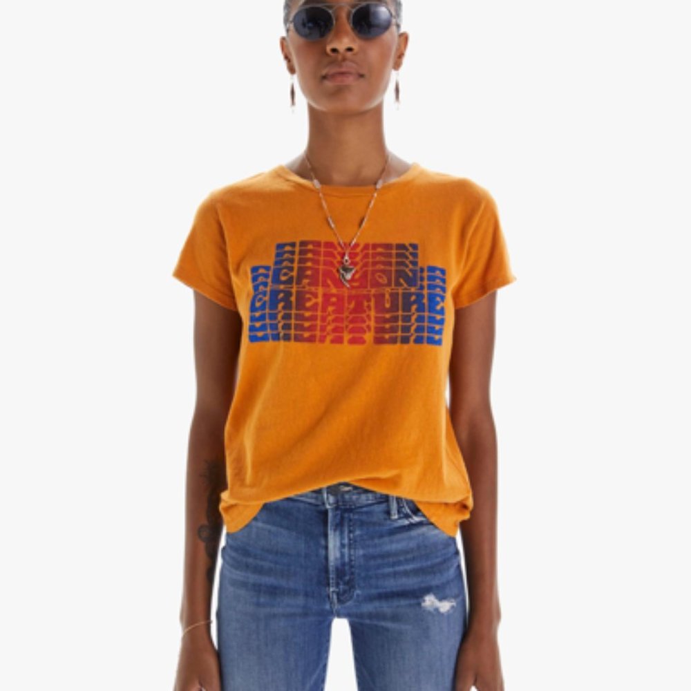 MOTHER The Boxy Goodie Goodie Canyon Creature Tee Shirt In Orange Sz Small